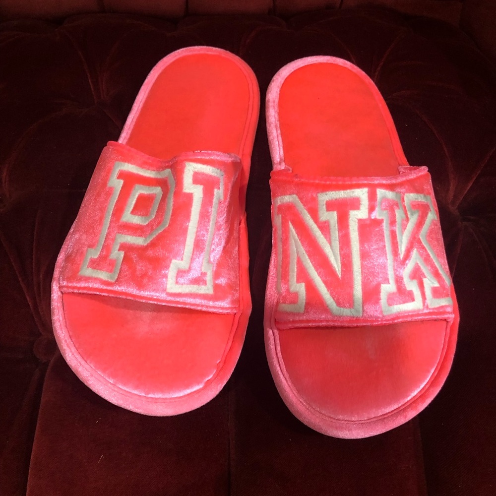 Victoria Secret PINK satin velvet comfy slippers.